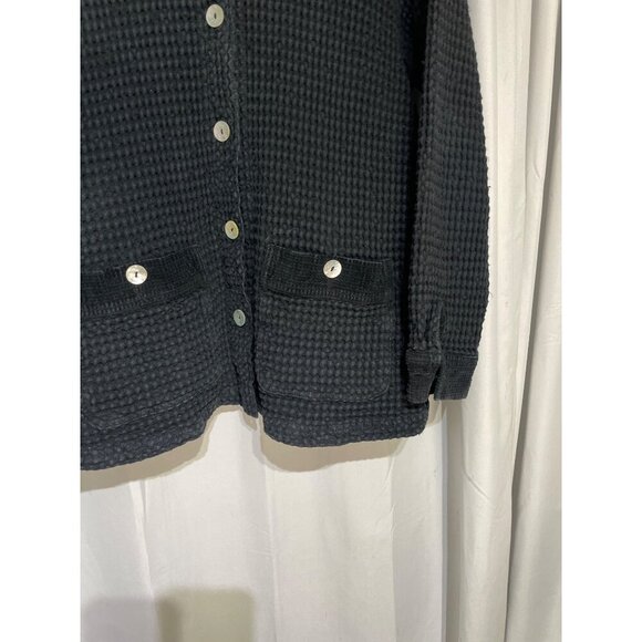 Cold Cotton Black Waffle Knit Button-Up Cardigan With Front Pockets Womens L - Picture 2 of 9